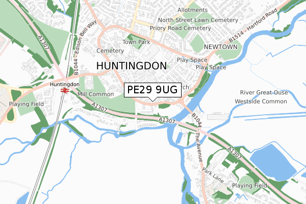 PE29 9UG map - small scale - OS Open Zoomstack (Ordnance Survey)