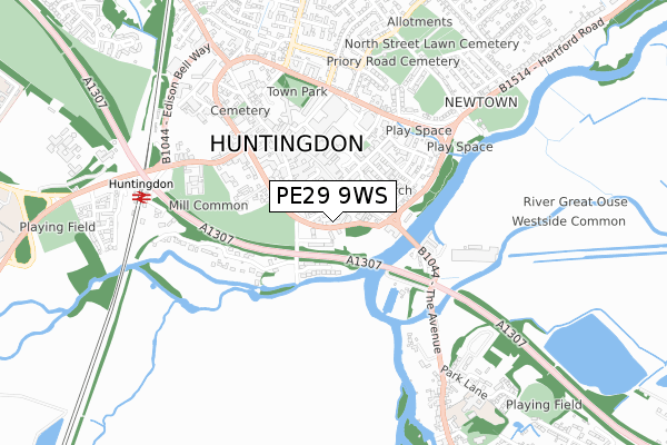 PE29 9WS map - small scale - OS Open Zoomstack (Ordnance Survey)