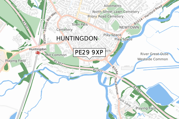 PE29 9XP map - small scale - OS Open Zoomstack (Ordnance Survey)