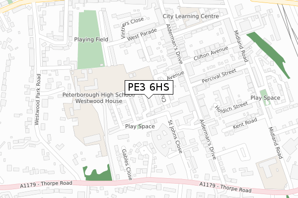 PE3 6HS map - large scale - OS Open Zoomstack (Ordnance Survey)