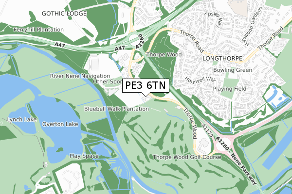 PE3 6TN map - small scale - OS Open Zoomstack (Ordnance Survey)