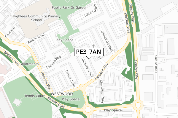 PE3 7AN map - large scale - OS Open Zoomstack (Ordnance Survey)