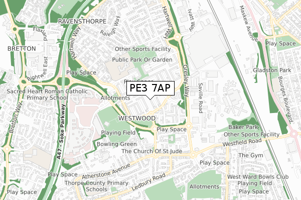 PE3 7AP map - small scale - OS Open Zoomstack (Ordnance Survey)