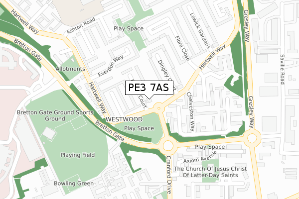 PE3 7AS map - large scale - OS Open Zoomstack (Ordnance Survey)