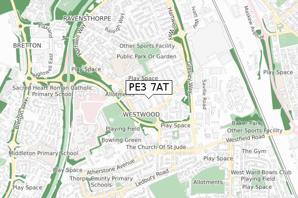 PE3 7AT map - small scale - OS Open Zoomstack (Ordnance Survey)