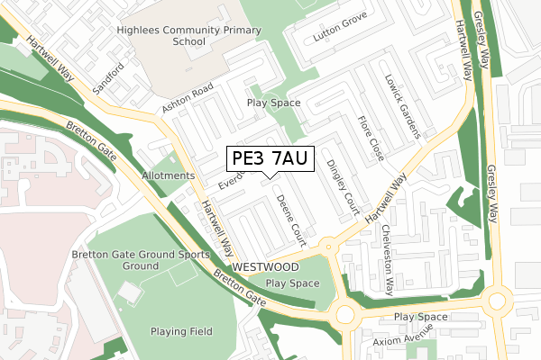 PE3 7AU map - large scale - OS Open Zoomstack (Ordnance Survey)