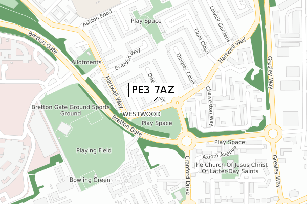 PE3 7AZ map - large scale - OS Open Zoomstack (Ordnance Survey)