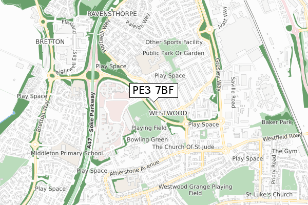 PE3 7BF map - small scale - OS Open Zoomstack (Ordnance Survey) PE3 7BF map - small scale - OS Open Zoomstack (Ordnance Survey)