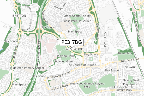 PE3 7BG map - small scale - OS Open Zoomstack (Ordnance Survey)