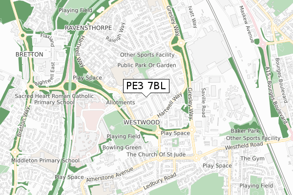 PE3 7BL map - small scale - OS Open Zoomstack (Ordnance Survey)