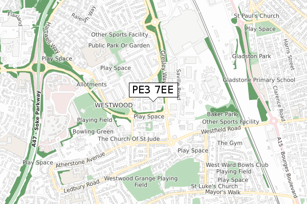 PE3 7EE map - small scale - OS Open Zoomstack (Ordnance Survey)