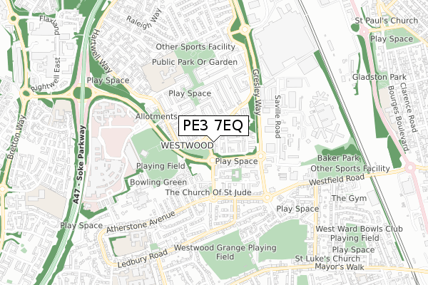 PE3 7EQ map - small scale - OS Open Zoomstack (Ordnance Survey)