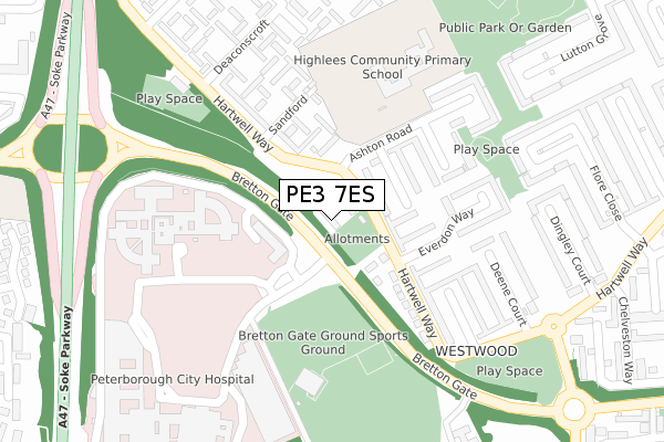 PE3 7ES map - large scale - OS Open Zoomstack (Ordnance Survey)