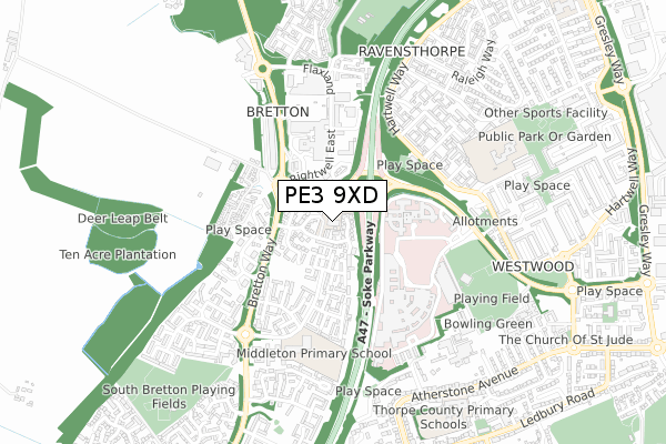 PE3 9XD map - small scale - OS Open Zoomstack (Ordnance Survey) PE3 9XD map - small scale - OS Open Zoomstack (Ordnance Survey)