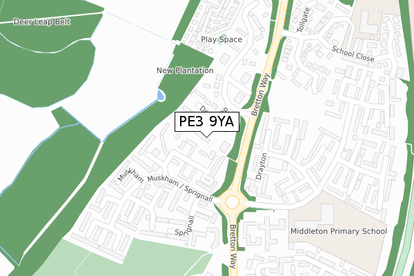 PE3 9YA map - large scale - OS Open Zoomstack (Ordnance Survey)