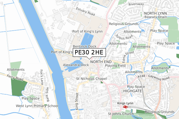 PE30 2HE map - small scale - OS Open Zoomstack (Ordnance Survey)
