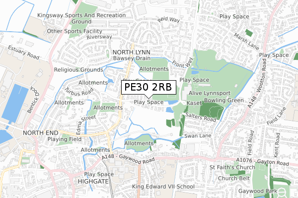 PE30 2RB map - small scale - OS Open Zoomstack (Ordnance Survey)