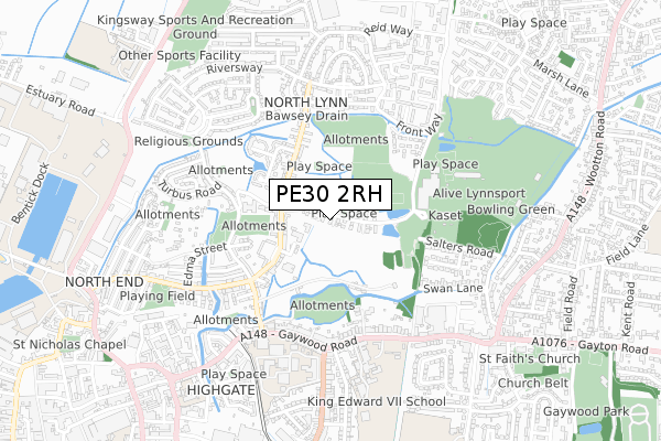 PE30 2RH map - small scale - OS Open Zoomstack (Ordnance Survey)