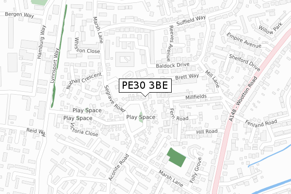 PE30 3BE map - large scale - OS Open Zoomstack (Ordnance Survey)