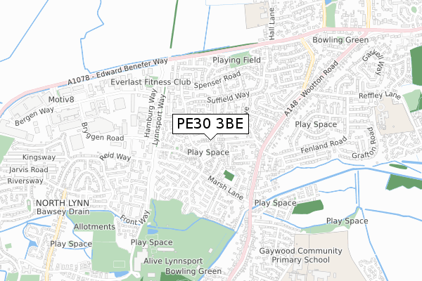 PE30 3BE map - small scale - OS Open Zoomstack (Ordnance Survey)