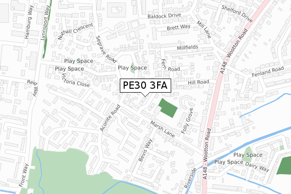 PE30 3FA map - large scale - OS Open Zoomstack (Ordnance Survey)