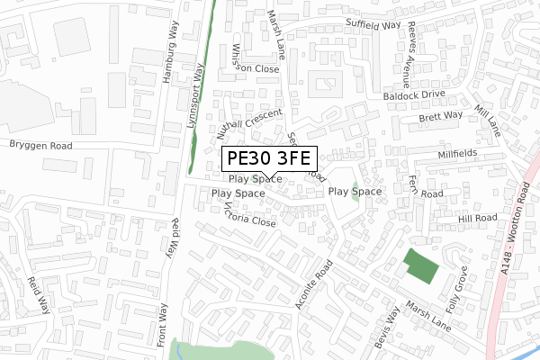 PE30 3FE map - large scale - OS Open Zoomstack (Ordnance Survey)