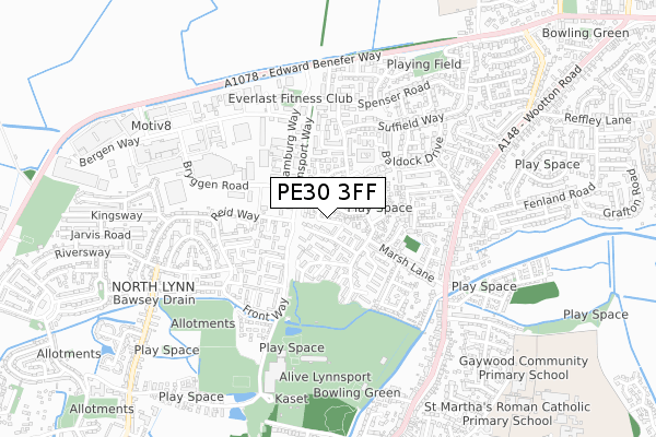 PE30 3FF map - small scale - OS Open Zoomstack (Ordnance Survey)