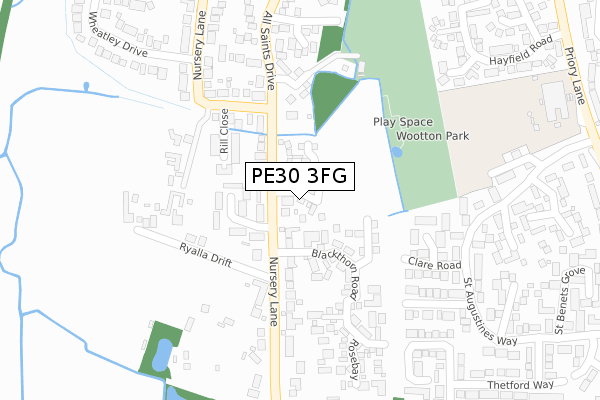 PE30 3FG map - large scale - OS Open Zoomstack (Ordnance Survey)