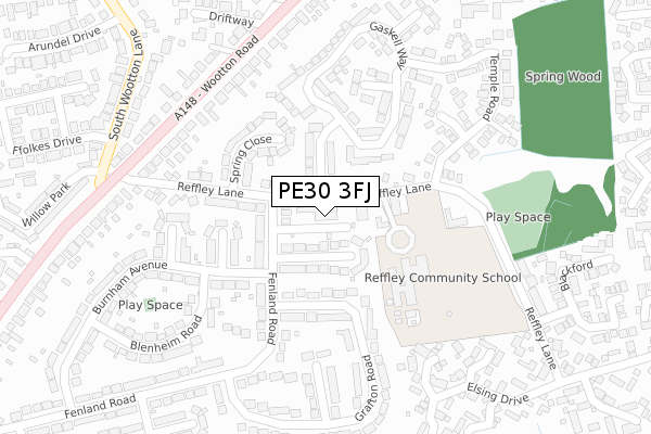 PE30 3FJ map - large scale - OS Open Zoomstack (Ordnance Survey)