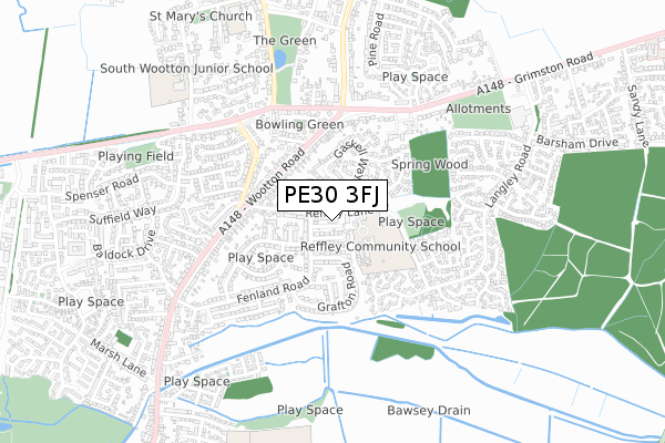 PE30 3FJ map - small scale - OS Open Zoomstack (Ordnance Survey)