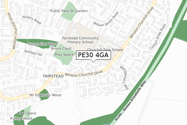 PE30 4GA map - large scale - OS Open Zoomstack (Ordnance Survey)