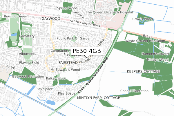 PE30 4GB map - small scale - OS Open Zoomstack (Ordnance Survey)