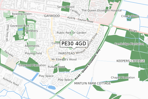 PE30 4GD map - small scale - OS Open Zoomstack (Ordnance Survey)