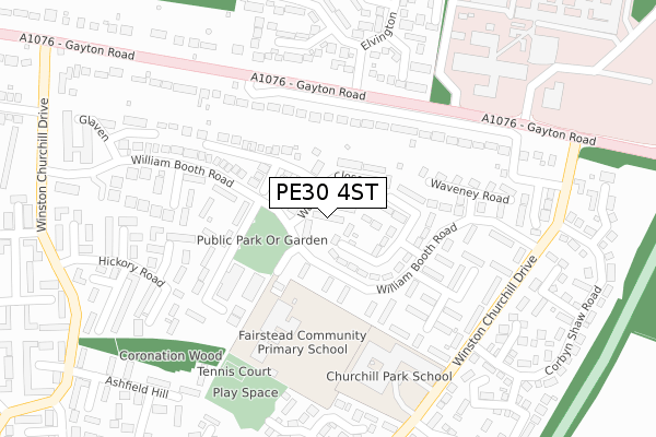 PE30 4ST map - large scale - OS Open Zoomstack (Ordnance Survey)