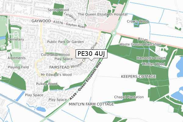 PE30 4UJ map - small scale - OS Open Zoomstack (Ordnance Survey)
