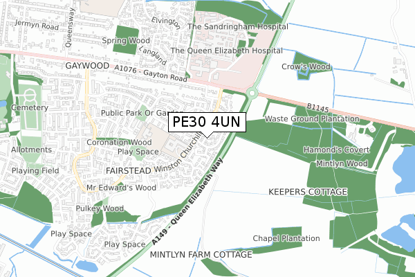 PE30 4UN map - small scale - OS Open Zoomstack (Ordnance Survey)