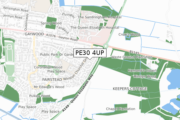 PE30 4UP map - small scale - OS Open Zoomstack (Ordnance Survey)