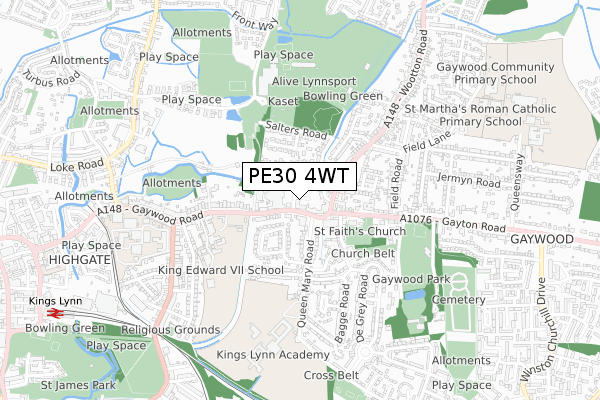 PE30 4WT map - small scale - OS Open Zoomstack (Ordnance Survey)