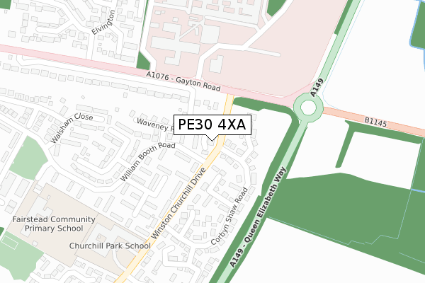 PE30 4XA map - large scale - OS Open Zoomstack (Ordnance Survey)