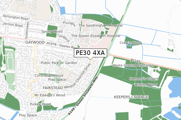 PE30 4XA map - small scale - OS Open Zoomstack (Ordnance Survey)