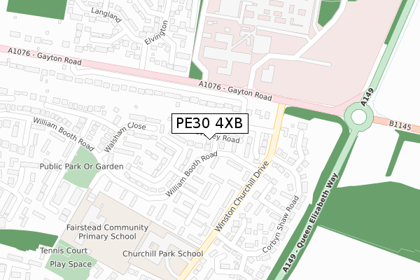 PE30 4XB map - large scale - OS Open Zoomstack (Ordnance Survey)