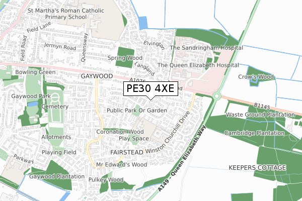 PE30 4XE map - small scale - OS Open Zoomstack (Ordnance Survey)