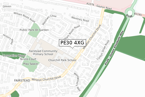 PE30 4XG map - large scale - OS Open Zoomstack (Ordnance Survey)