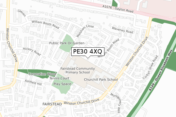 PE30 4XQ map - large scale - OS Open Zoomstack (Ordnance Survey)