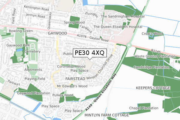 PE30 4XQ map - small scale - OS Open Zoomstack (Ordnance Survey)