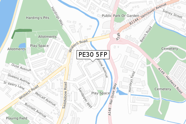 PE30 5FP map - large scale - OS Open Zoomstack (Ordnance Survey)