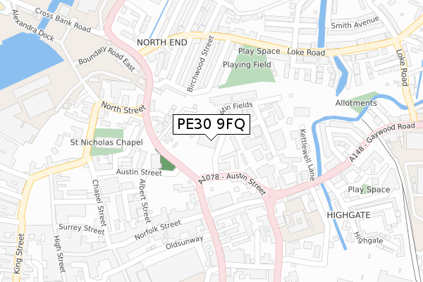 PE30 9FQ map - large scale - OS Open Zoomstack (Ordnance Survey)
