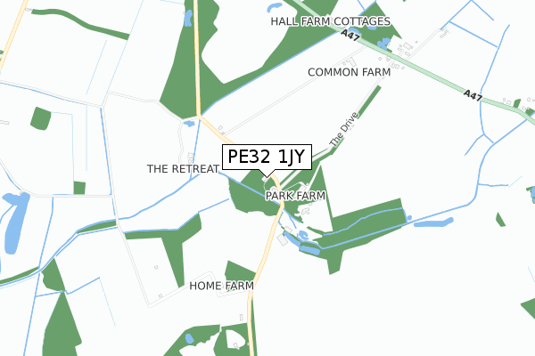 PE32 1JY map - small scale - OS Open Zoomstack (Ordnance Survey)