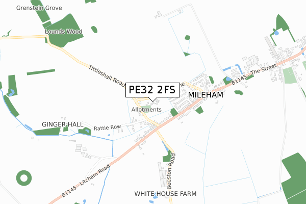 PE32 2FS map - small scale - OS Open Zoomstack (Ordnance Survey)
