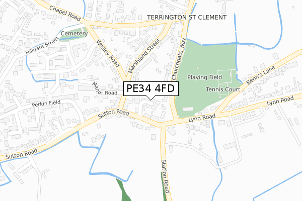 PE34 4FD map - large scale - OS Open Zoomstack (Ordnance Survey)